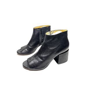 Maison Margiela MM6 EUC Black Leather Peep Toe 2.75" Chunky Heel Bootie Boot 8